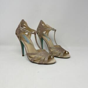 Blue by Betsey Johnson Tee Dress Sandals Womens 7 Champagne‎ Glitter Heels